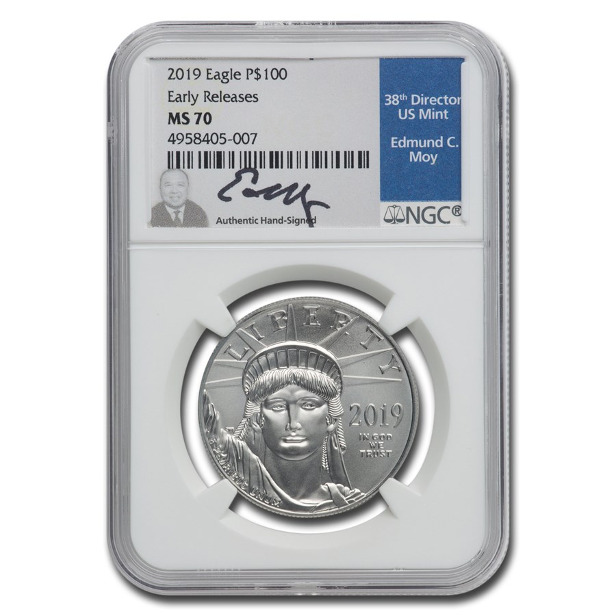 Buy 2019 1 oz American Platinum Eagle MS70 NGC (ER, Moy Label) APMEX