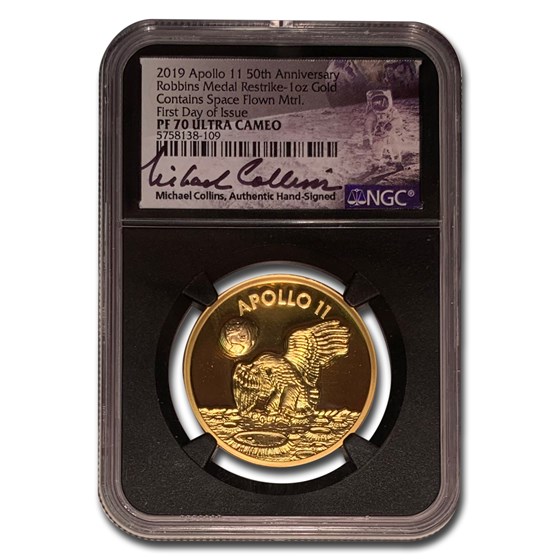 2019 1 oz Gold Apollo 11 Robbins Medal PF-70 NGC (FDI, Collins) 2019 1 oz Gold Apollo 11 Robbins Medal PF-70 NGC (FDI, Collins)