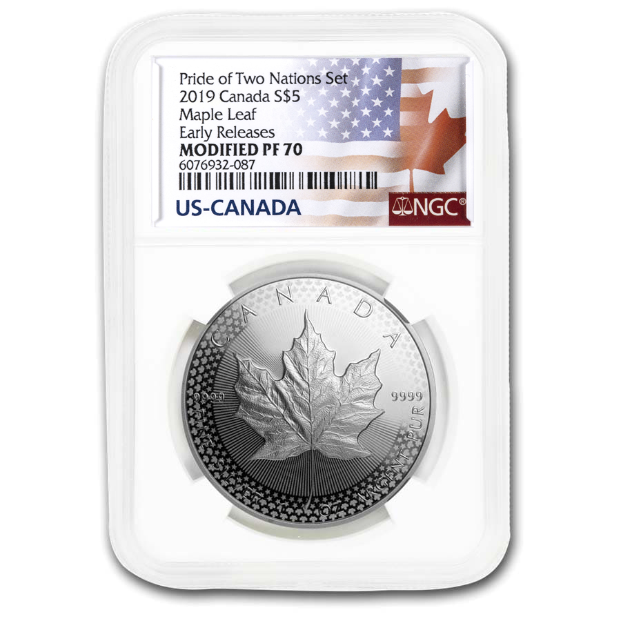 2019 Pride of Two Nations Silver Modified Maple Leaf PR70 NGC US 