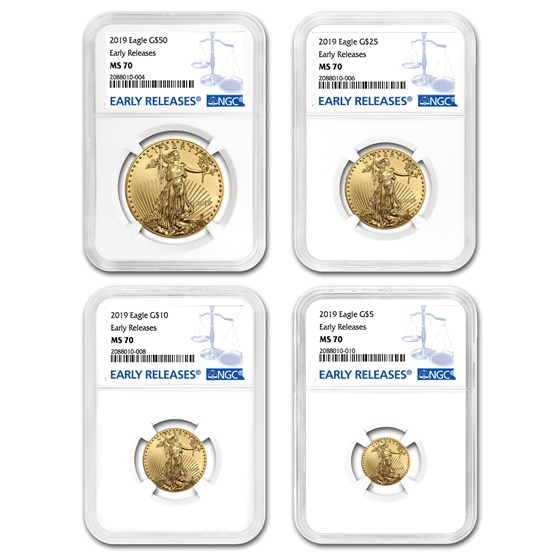 2019 4-Coin Gold American Eagle Set MS-70 NGC (Early Releases) 2019 4-Coin Gold American Eagle Set MS-70 NGC (Early Releases)
