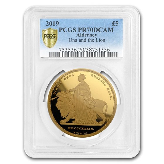 2019 Alderney 1.17 oz Gold Una & The Lion PR-70 PCGS 2019 Alderney 1.17 oz Gold Una & The Lion PR-70 PCGS