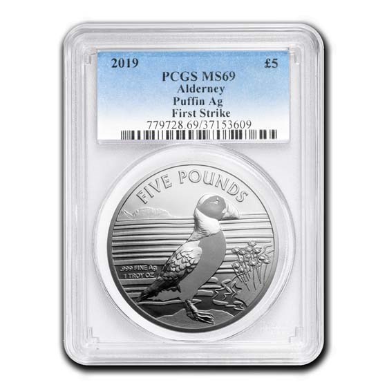 2019 Alderney 1 oz Silver Puffin MS-69 PCGS (FirstStrike®) 2019 Alderney 1 oz Silver Puffin MS-69 PCGS (FirstStrike®)