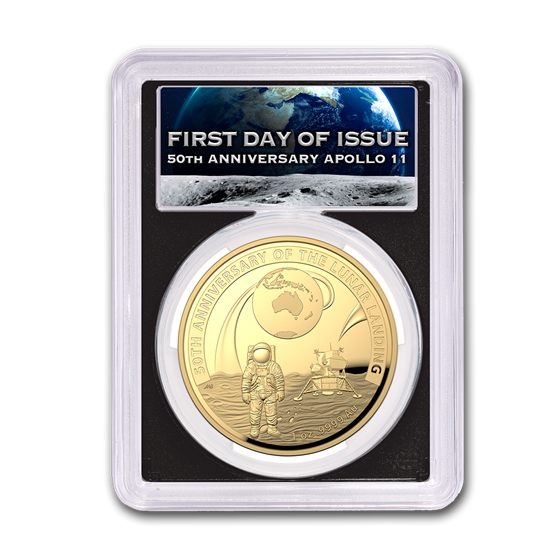 2019 AUS 1 oz Gold $100 Moon Landing Domed PR-70 PCGS (First Day) 2019 AUS 1 oz Gold $100 Moon Landing Domed PR-70 PCGS (First Day)