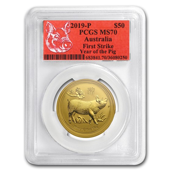 2019 Australia 1/2 oz Gold Lunar Pig MS-70 PCGS (FS, Red Label) 2019 Australia 1/2 oz Gold Lunar Pig MS-70 PCGS (FS, Red Label)