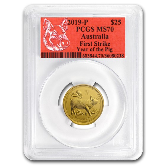 2019 Australia 1/4 oz Gold Lunar Pig MS-70 PCGS (FS, Red Label) 2019 Australia 1/4 oz Gold Lunar Pig MS-70 PCGS (FS, Red Label)