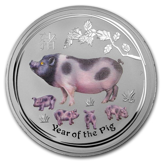 2019 Australia 1 kilo Silver Lunar Pig (Gemstone Eye) 2019 Australia 1 kilo Silver Lunar Pig (Gemstone Eye)