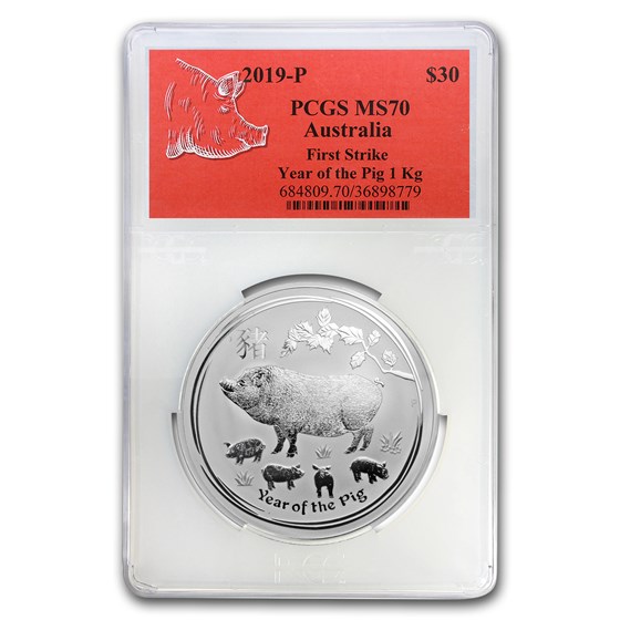 2019 Australia 1 kilo Silver Lunar Pig MS-70 PCGS (FS, Red Label) 2019 Australia 1 kilo Silver Lunar Pig MS-70 PCGS (FS, Red Label)
