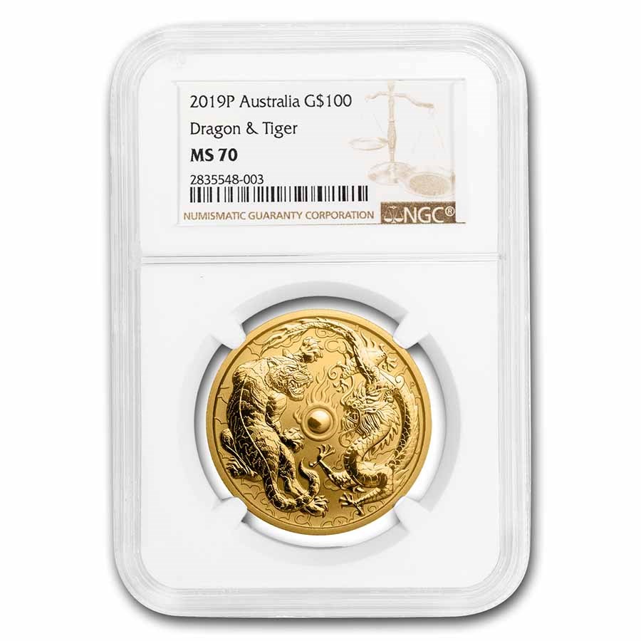 2019 Australia 1 oz Gold Dragon & Tiger MS-70 NGC