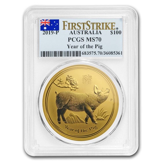 2019 Australia 1 oz Gold Lunar Pig MS-70 PCGS (FS) 2019 Australia 1 oz Gold Lunar Pig MS-70 PCGS (FS)