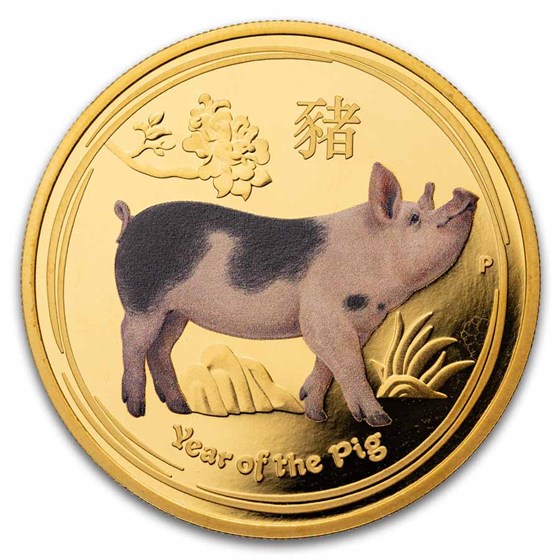 2019 Australia 1 oz Gold Lunar Pig Proof (Colorized, coin only)