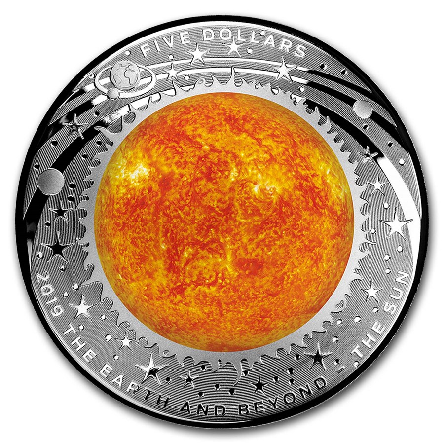 2019 Australia 1 oz Silver $5 Domed Earth and Beyond: The Sun