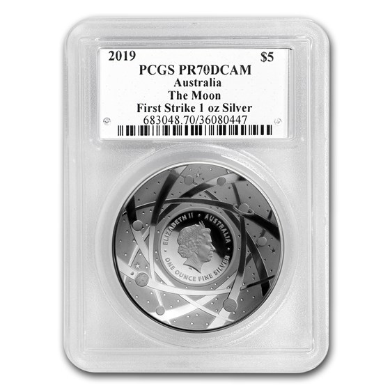2019 Australia 1 oz Silver $5 Domed The Moon PR-70 PCGS (FS) 2019 Australia 1 oz Silver $5 Domed The Moon PR-70 PCGS (FS)