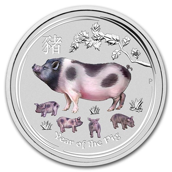 2019 Australia 1 oz Silver Lunar Pig BU (Colorized)