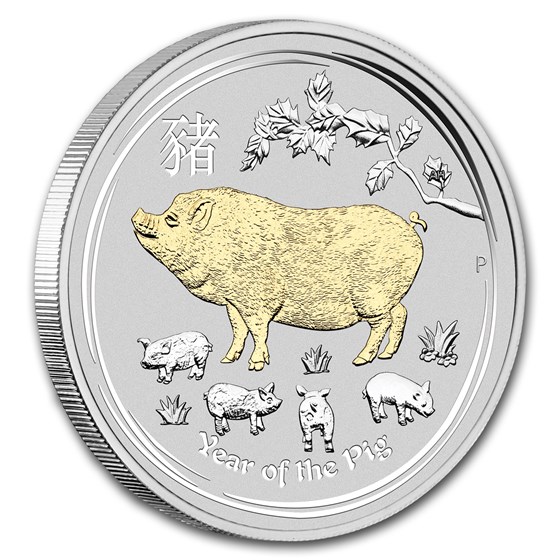 2019 Australia 1 oz Silver Lunar Pig (Gilded, w/Box & COA) 2019 Australia 1 oz Silver Lunar Pig (Gilded, w/Box & COA)