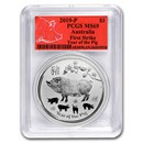 2019 Australia 1 oz Silver Lunar Pig MS-69 PCGS (FS, Red Label) 2019 Australia 1 oz Silver Lunar Pig MS-69 PCGS (FS, Red Label)