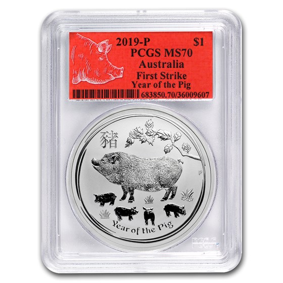 2019 Australia 1 oz Silver Lunar Pig MS-70 PCGS (FS, Red Label) 2019 Australia 1 oz Silver Lunar Pig MS-70 PCGS (FS, Red Label)