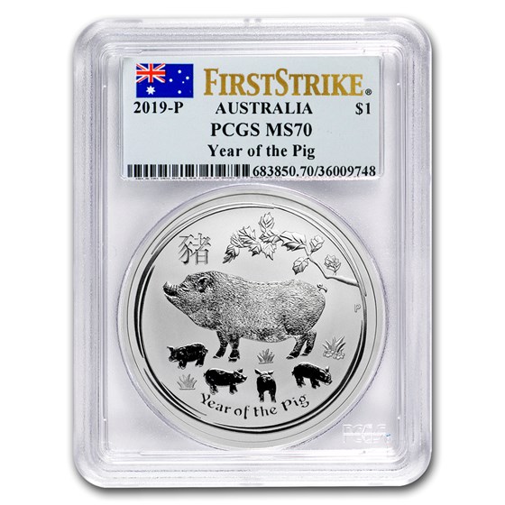 2019 Australia 1 oz Silver Lunar Pig MS-70 PCGS (FS) 2019 Australia 1 oz Silver Lunar Pig MS-70 PCGS (FS)