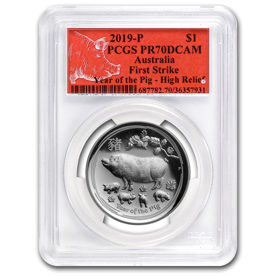 2019 Australia 1 oz Silver Pig HR PR-70 PCGS (FS, Red Label)