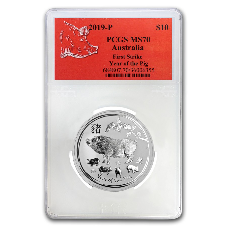 Buy 2019 Australia 10 oz Silver Lunar Pig MS-70 PCGS (FS, Red Label ...