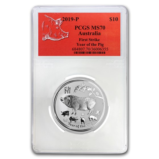 2019 Australia 10 oz Silver Lunar Pig MS-70 PCGS (FS, Red Label) 2019 Australia 10 oz Silver Lunar Pig MS-70 PCGS (FS, Red Label)