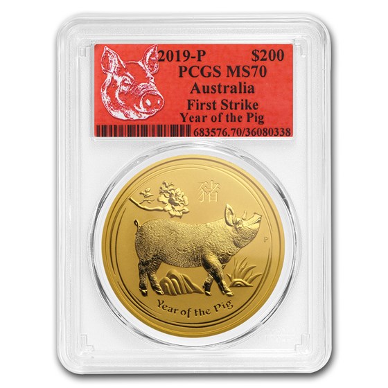2019 Australia 2 oz Gold Lunar Pig MS-70 PCGS (FS, Red Label) 2019 Australia 2 oz Gold Lunar Pig MS-70 PCGS (FS, Red Label)