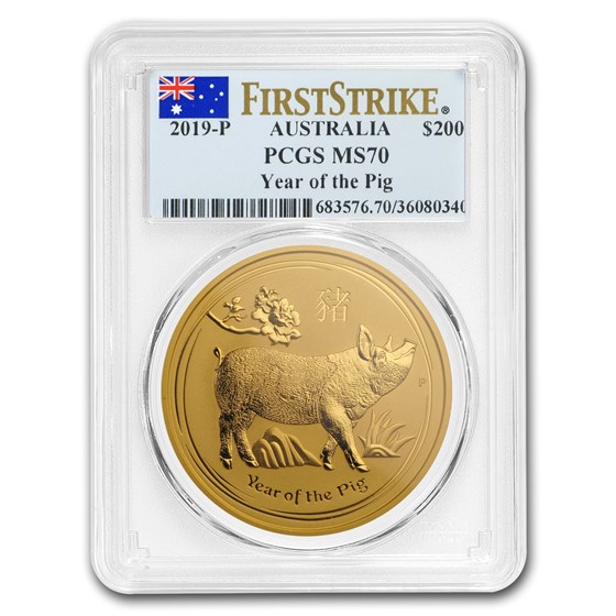 2019 Australia 2 oz Gold Lunar Pig MS-70 PCGS (FS) 2019 Australia 2 oz Gold Lunar Pig MS-70 PCGS (FS)