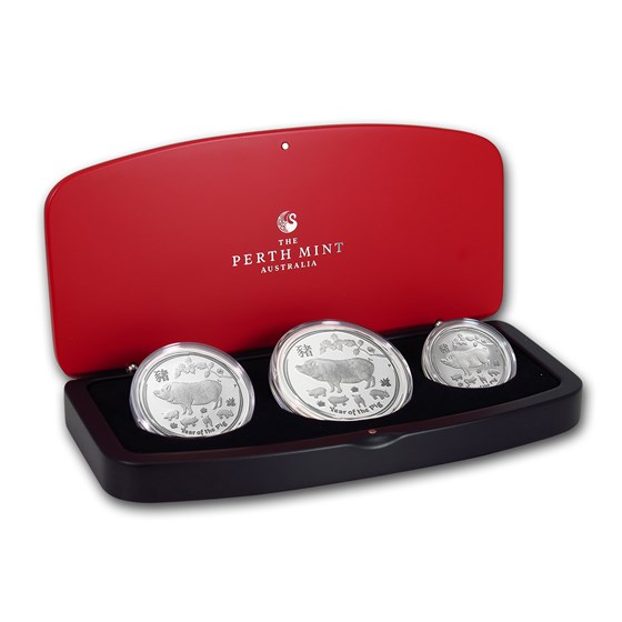 2019 Australia 3-Coin Silver Lunar Pig Proof Set 2019 Australia 3-Coin Silver Lunar Pig Proof Set