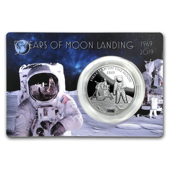 2019 Barbados 1 oz Silver First Man On The Moon Proof 2019 Barbados 1 oz Silver First Man On The Moon Proof