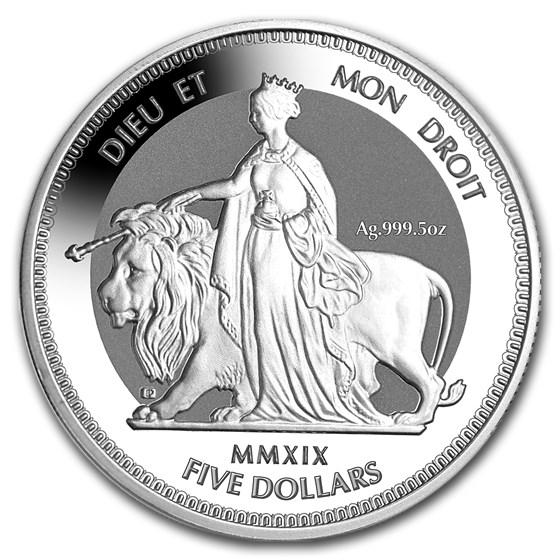2019 British Virgin Islands 5 oz Silver Una & The Lion Frosted BU 2019 British Virgin Islands 5 oz Silver Una & The Lion Frosted BU