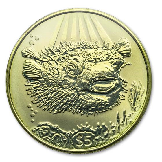 2019 British Virgin Islands Yellow Titanium $5 Porcupine Fish 2019 British Virgin Islands Yellow Titanium $5 Porcupine Fish