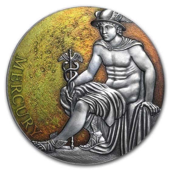 2019 Cameroon 3 oz Antique Silver Planets and Gods - Mercury 2019 Cameroon 3 oz Antique Silver Planets and Gods - Mercury