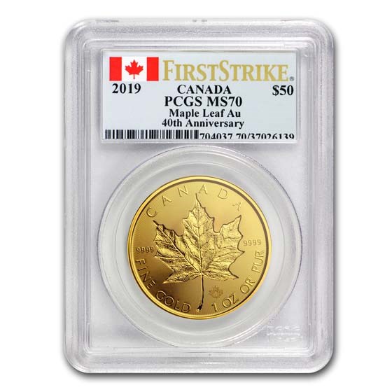 2019 Canada 1 oz Gold Incuse Maple Leaf MS-70 PCGS (FirstStrike®)