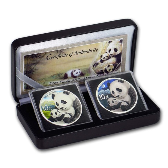 2019 China 2-Coin 30 gram Silver Colorized Panda Day/Night Set 2019 China 2-Coin 30 gram Silver Colorized Panda Day/Night Set