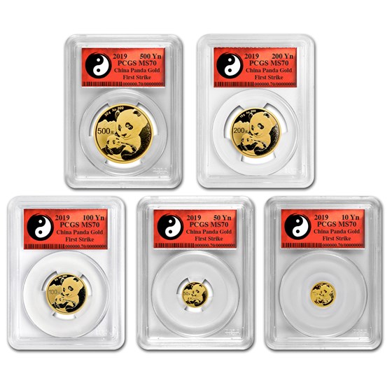2019 China 5-Coin Gold Panda Set MS-70 PCGS (FS, Yin-Yang) 2019 China 5-Coin Gold Panda Set MS-70 PCGS (FS, Yin-Yang)
