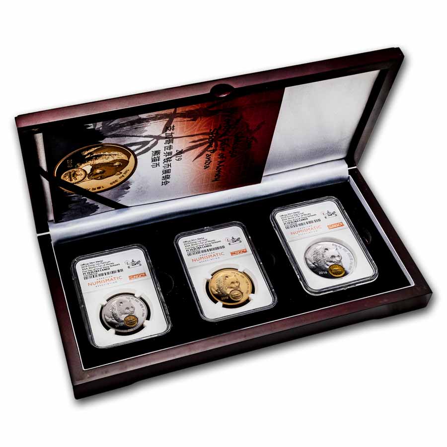 2019 China Silver, Gold & Platinum ANA Panda 3-Coin Set PF-70 NGC