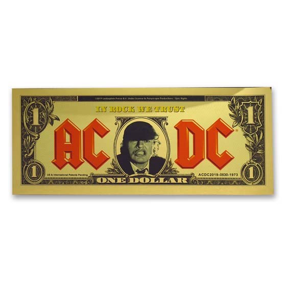 2019 Cook Islands 1/10 gram Gold AC/DC Foil Gold Note 2019 Cook Islands 1/10 gram Gold AC/DC Foil Gold Note