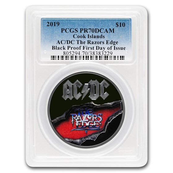 2019 Cook Islands 2 oz Silver AC/DC Razor's Edge PR-70 PCGS 2019 Cook Islands 2 oz Silver AC/DC Razor's Edge PR-70 PCGS