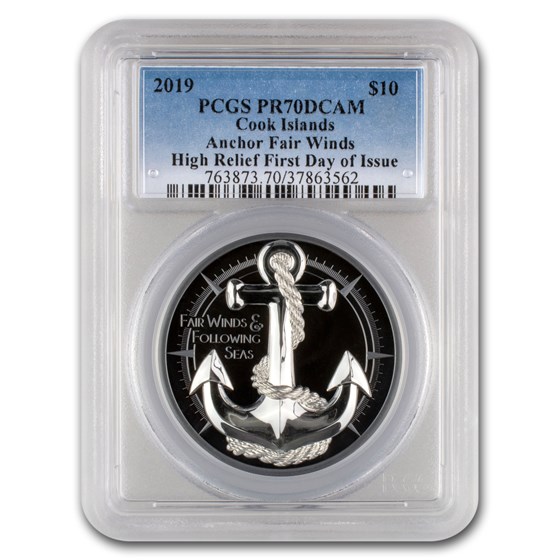 2019 Cook Islands 2 oz Silver Fair Winds Anchor PR-70 PCGS 2019 Cook Islands 2 oz Silver Fair Winds Anchor PR-70 PCGS