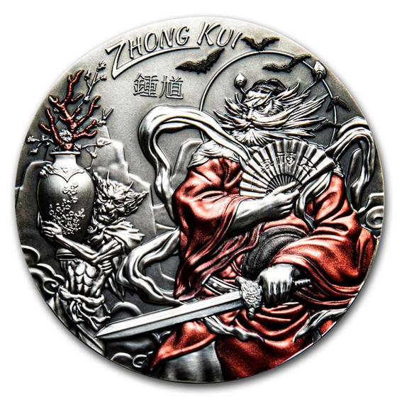2019 Cook Islands 3 oz Antique Silver Asian Mythology: Zhong Kui 2019 Cook Islands 3 oz Antique Silver Asian Mythology: Zhong Kui
