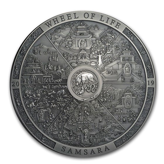 2019 Cook Islands 3 oz Antique Silver Samsara Wheel of Life 2019 Cook Islands 3 oz Antique Silver Samsara Wheel of Life