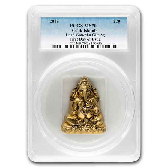 2019 Cook Islands 3 oz Silver Shaped Lord Ganesha MS-70 PCGS 2019 Cook Islands 3 oz Silver Shaped Lord Ganesha MS-70 PCGS