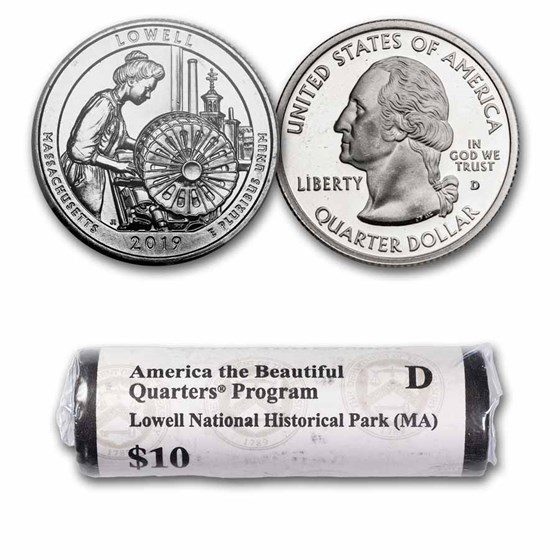 2019-D ATB Quarter Lowell National Park 40-Coin Roll BU 2019-D ATB Quarter Lowell National Park 40-Coin Roll BU