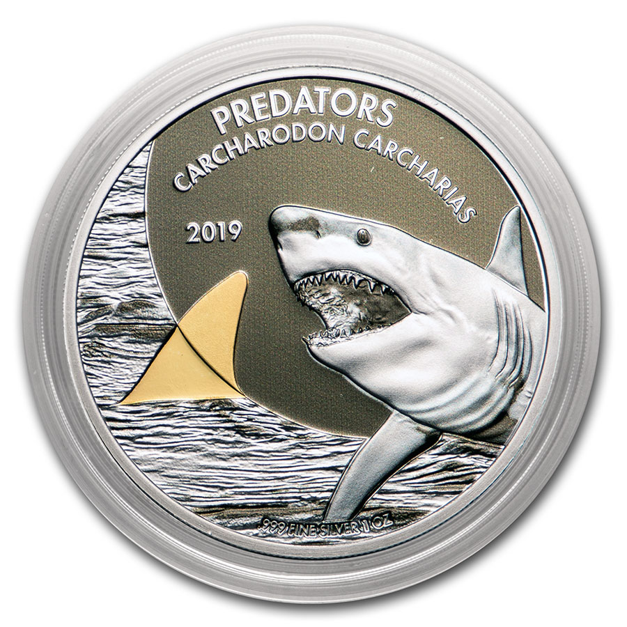 Buy 2019 Dem. Republic of Congo 1 oz Silver White Shark with Color