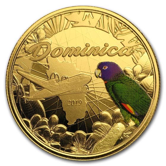 2019 Dominica 1 oz Gold Sisserou Parrot (Colorized)