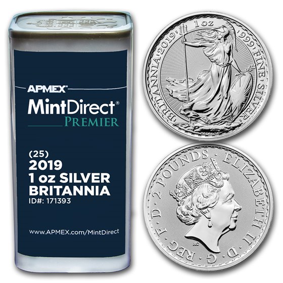 2019 GB 1 oz Silver Britannia (25-Coin MintDirect Premier® Tube) 2019 GB 1 oz Silver Britannia (25-Coin MintDirect Premier® Tube)