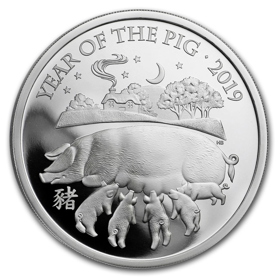 2019 Great Britain 1 oz Silver Year of the Pig Proof (Box & COA)