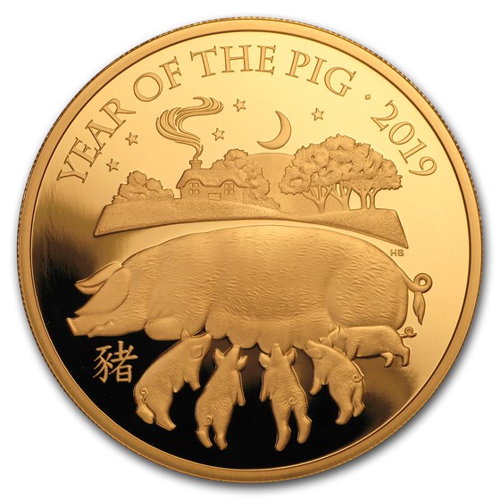 2019 Great Britain 5 oz Gold Year of the Pig Proof (Box & COA) 2019 Great Britain 5 oz Gold Year of the Pig Proof (Box & COA)