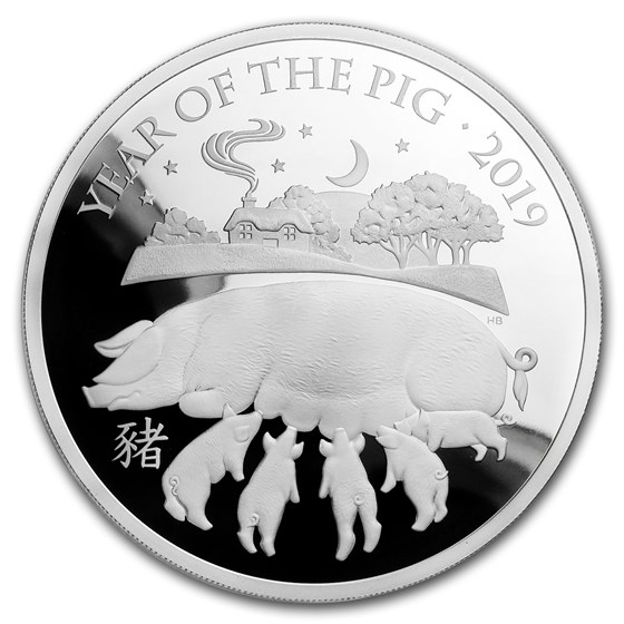 2019 Great Britain 5 oz Silver Year of the Pig Proof (Box & COA) 2019 Great Britain 5 oz Silver Year of the Pig Proof (Box & COA)