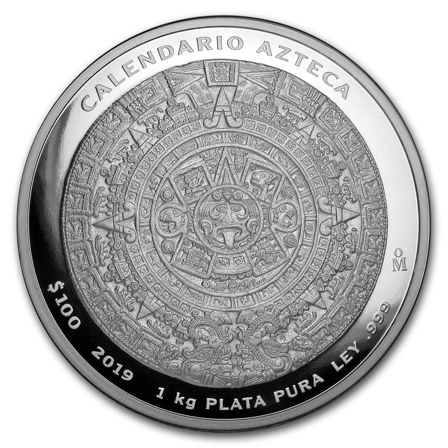2019 Mexico 1 kilo Silver Aztec Calendar (w/Box & COA)