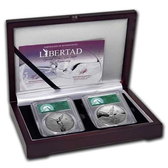 2019 Mexico 2-Coin Silver Libertad Set Proof/Reverse PR-70 PCGS 2019 Mexico 2-Coin Silver Libertad Set Proof/Reverse PR-70 PCGS